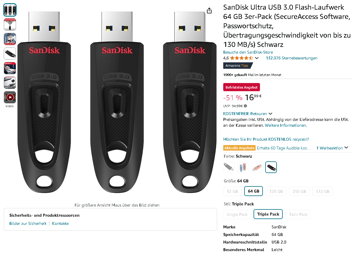 SanDisk Ultra USB-Sticks Screenshot der SanDisk Ultra USB-Sticks