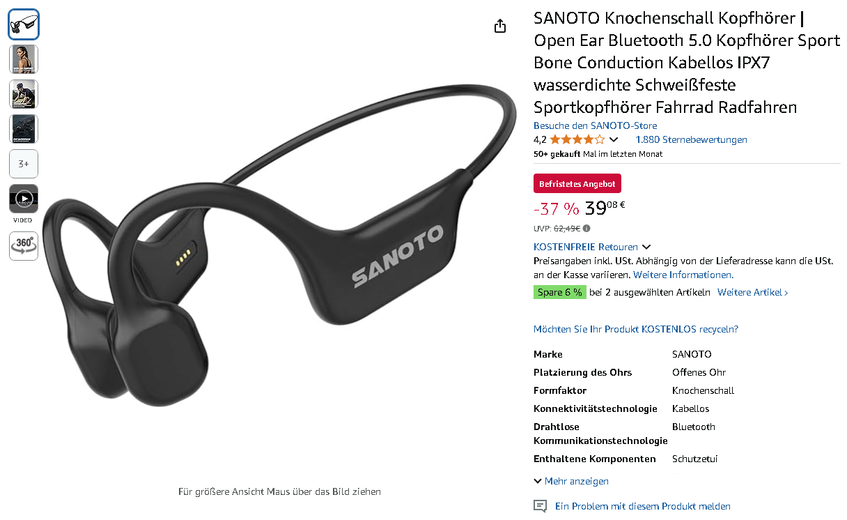 Screenshot der SANOTO Knochenschall Kopfhörer Screenshot der SANOTO Knochenschall Kopfhörer