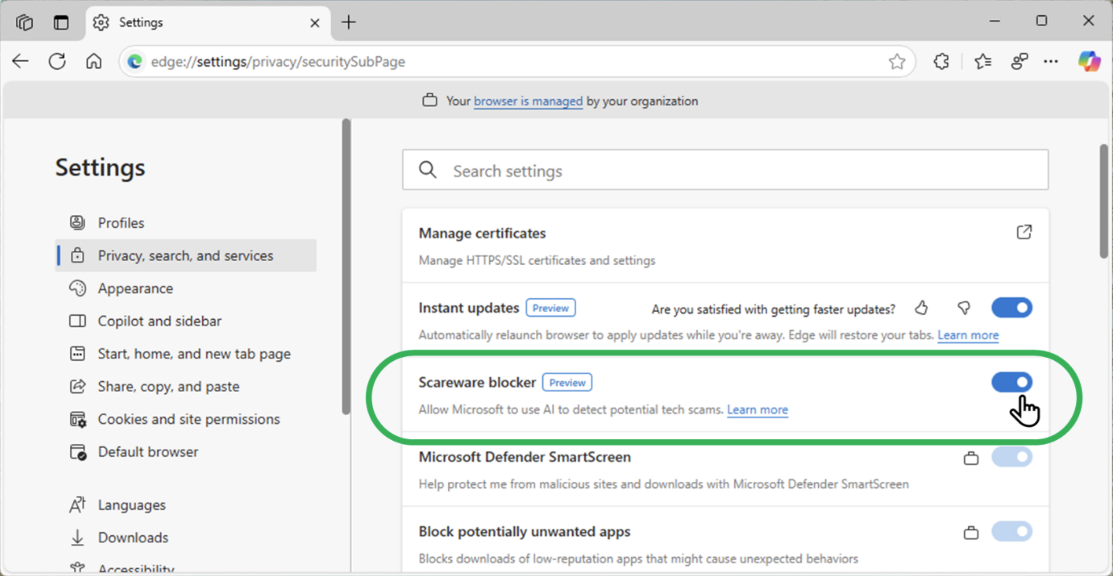 Anweisungen zur Aktivierung des Scareware-Blockers