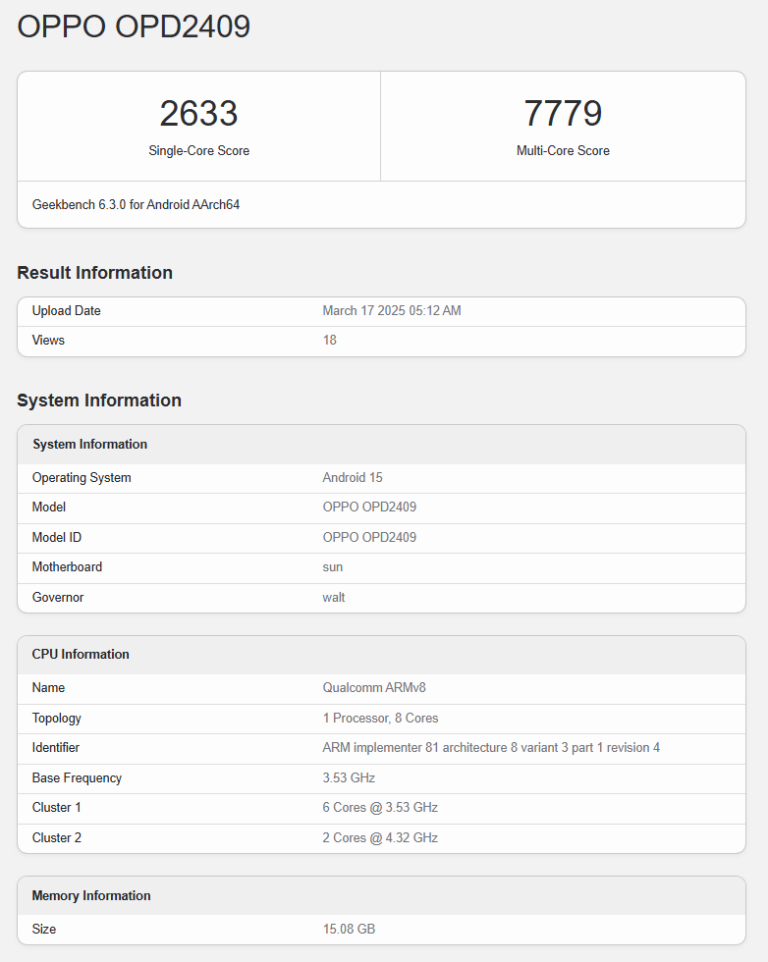 Spezifikationen des OnePlus Pad 2 Pro auf Geekbench Spezifikationen des OnePlus Pad 2 Pro auf Geekbench