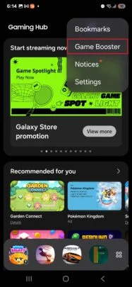 Screenshot des Spiele-Hubs mit Galaxy S25