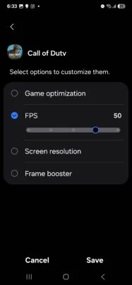 Der letzte Screenshot von Game Booster mit Galaxy S25