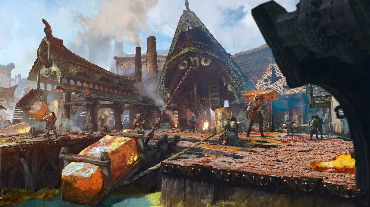Die Entwickler von God of War: Ragnarok erzählten von der Welt der Zwerge Svartalheim, wo eine Industriestadt inmitten verschiedener Biome gebaut wird-2 Die Entwickler von God of War: Ragnarok erzählten von der Welt der Zwerge Svartalheim, wo eine Industriestadt inmitten verschiedener Biome gebaut wird-2