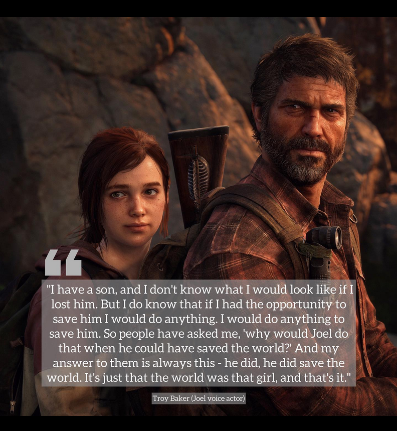 Troy Baker, der Joel in The Last of Us spielte, sagte, dass seine Vision für das Ende des ersten Teils des Spiels durch die Geburt seines Sohnes verändert wurde-2 Troy Baker, der Joel in The Last of Us spielte, sagte, dass seine Vision für das Ende des ersten Teils des Spiels durch die Geburt seines Sohnes verändert wurde-2