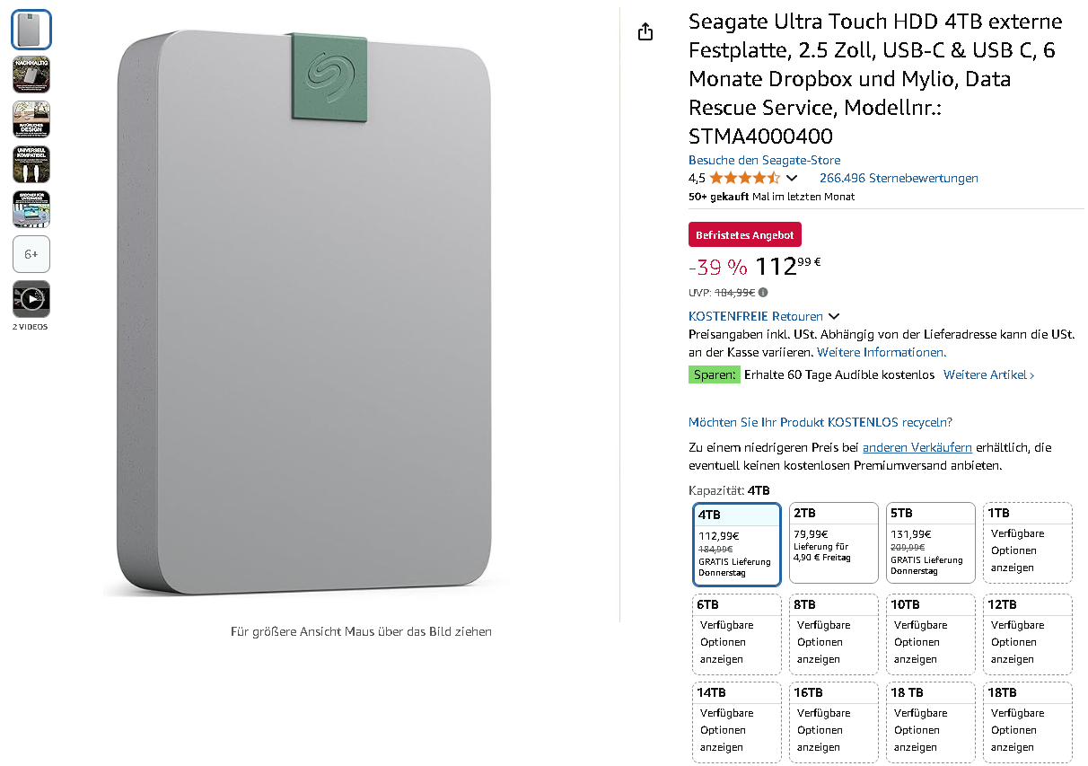 Screenshot der Seagate Ultra Touch Festplatte