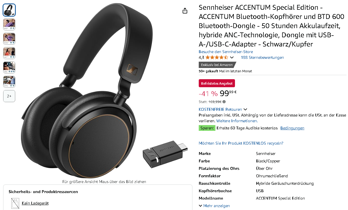 Sennheiser ACCENTUM Kopfhörer Screenshot