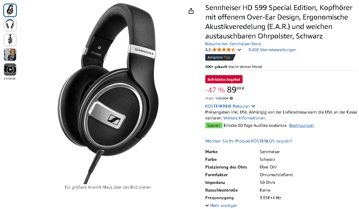 Screenshot der Sennheiser HD 599 SE
