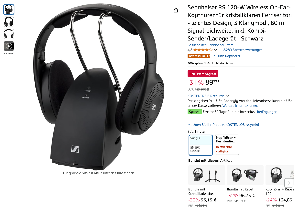 Screenshot der Sennheiser RS 120-W
