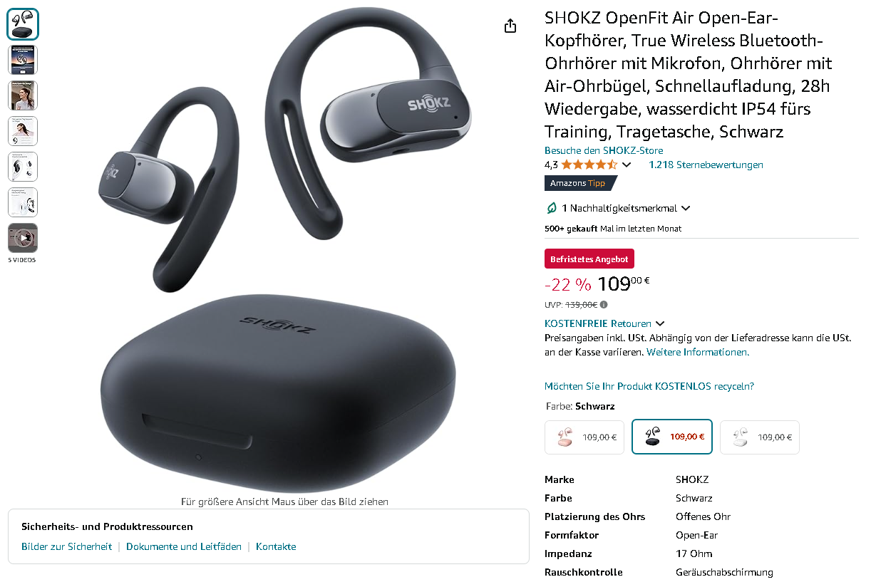 SHOKZ Kopfhörer SHOKZ OpenFit Air Kopfhörer