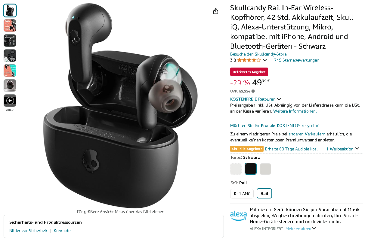Skullcandy Rail Earbuds Screenshot der Skullcandy Rail Earbuds