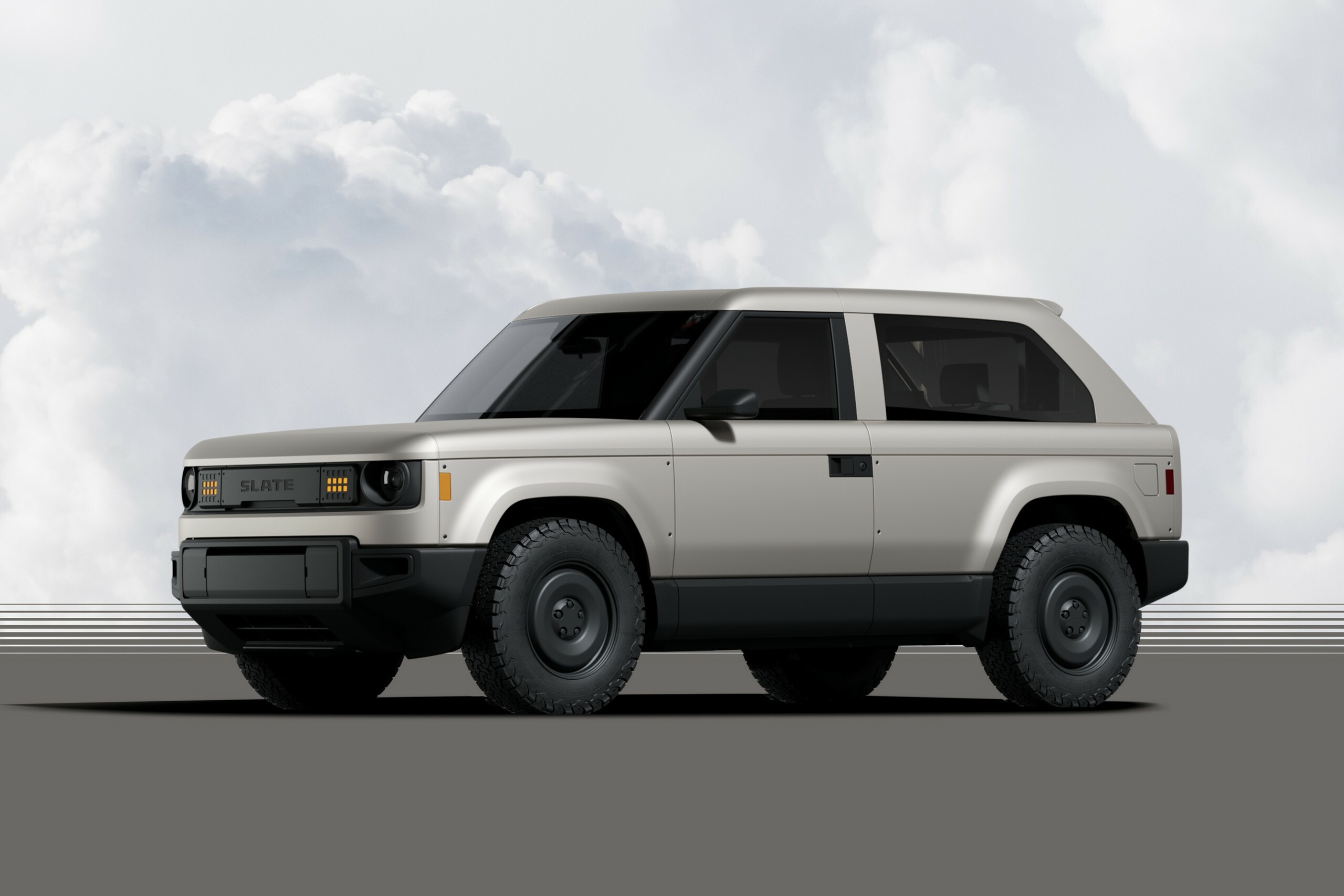 Schiefer-Elektro-Pick-up-Truck mit Karosserie. Schiefer-Elektro-Pick-up-Truck mit Karosserie.
