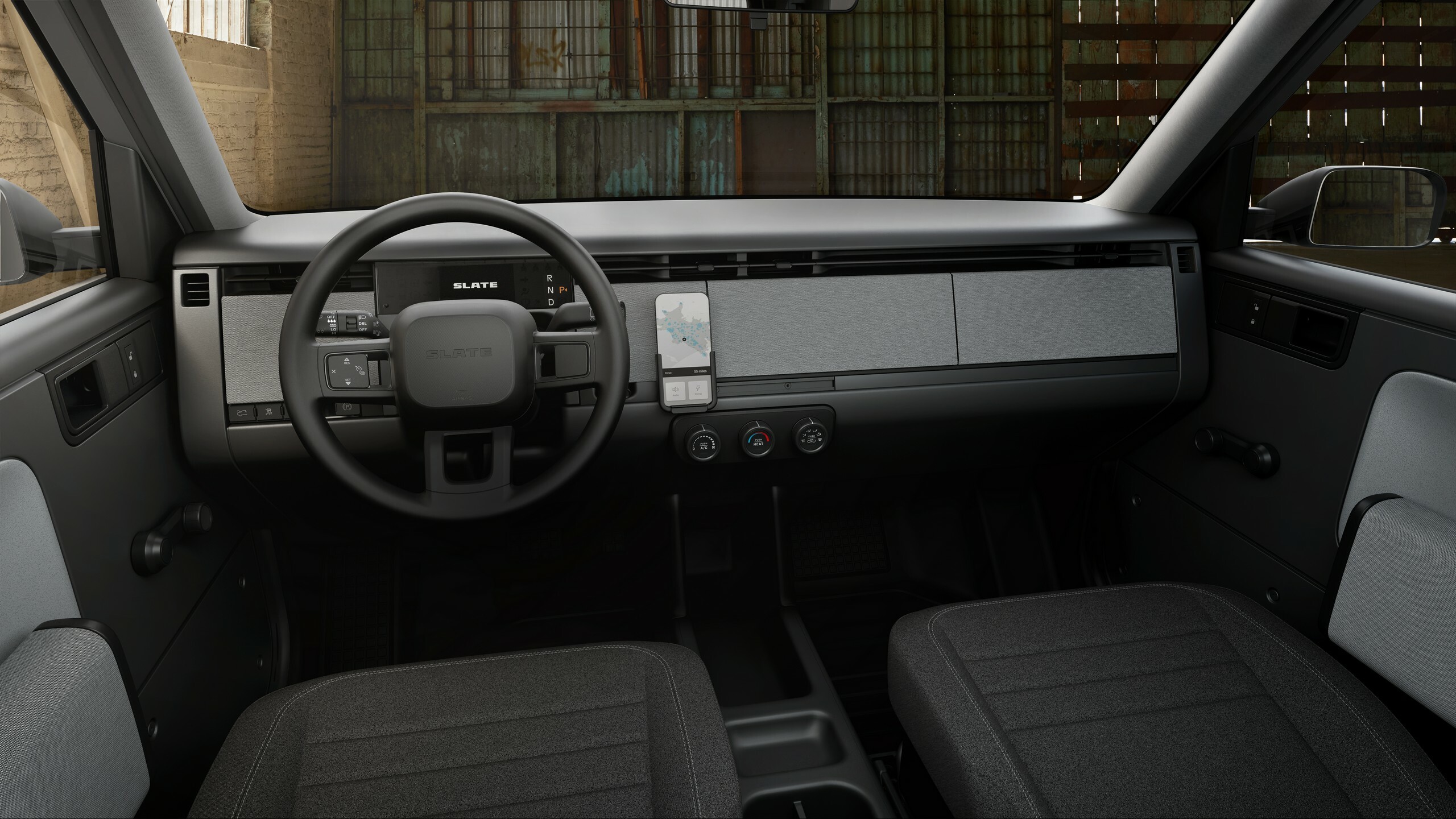 Schiefer EV innen Das Innere des Slate-Elektro-Pick-up-Trucks