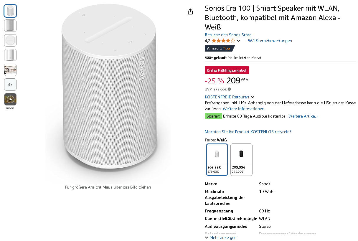 Screenshot der Sonos Era 100