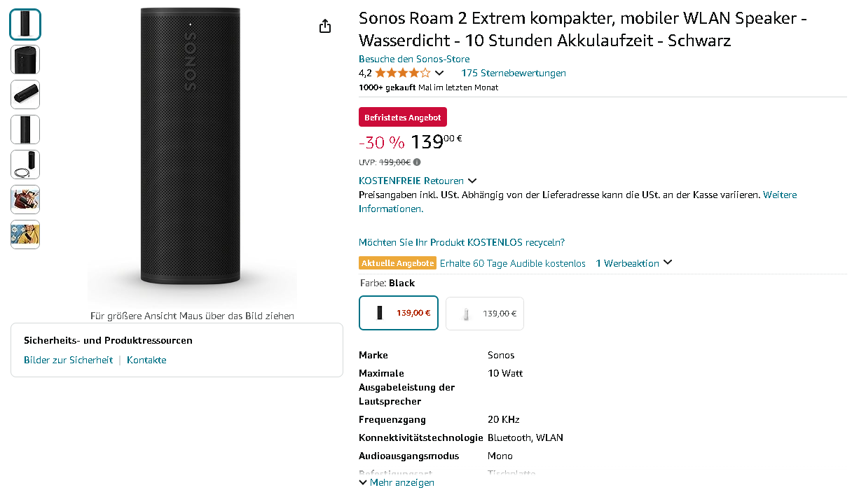 Sonos Roam 2 Smart Speaker Screenshot der Sonos Roam 2