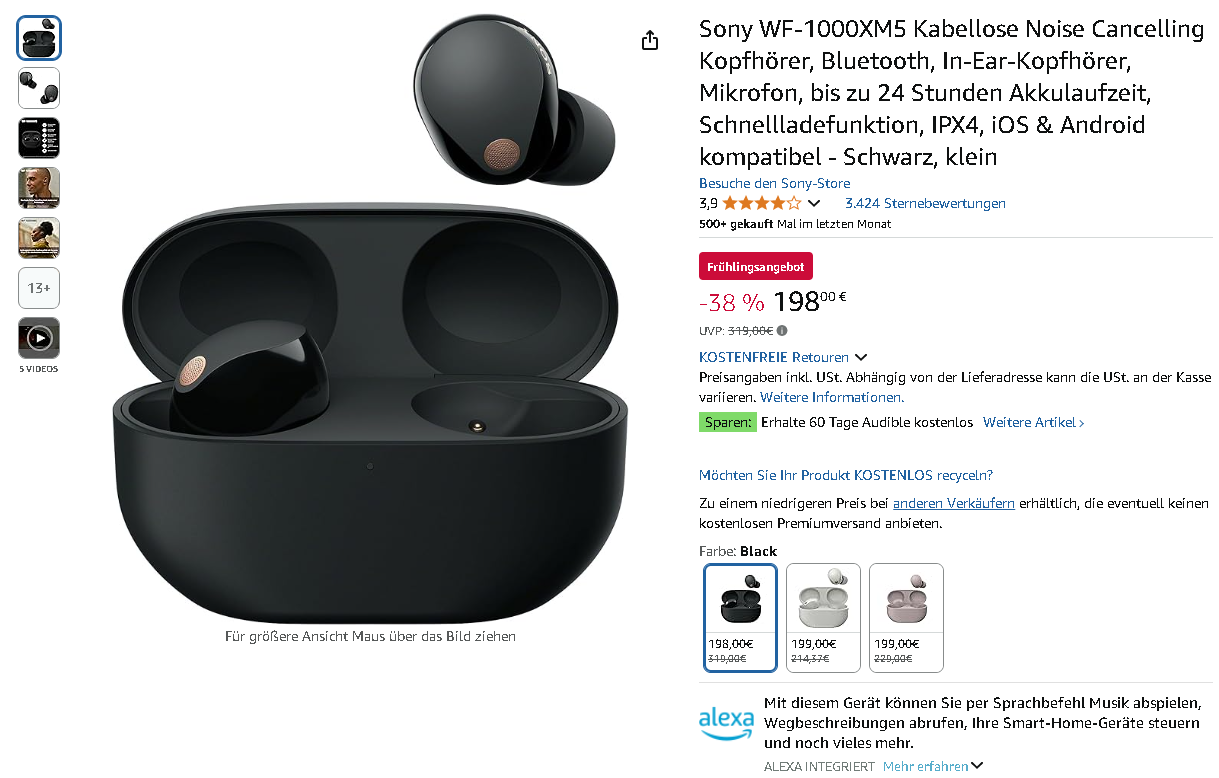 Screenshot der Sony WF-1000XM5