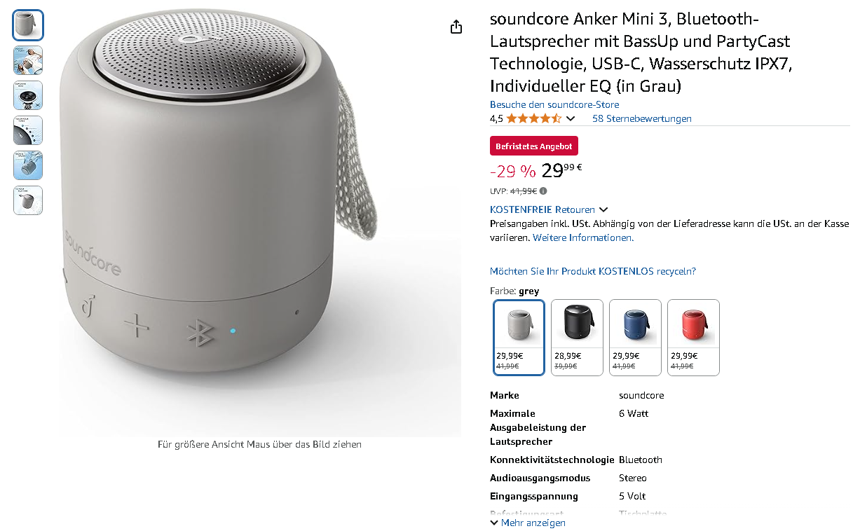 Screenshot der Soundcore Mini 3