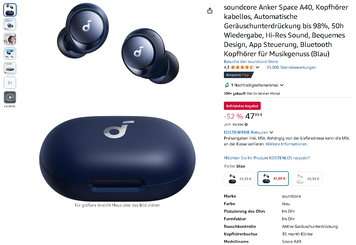 Screenshot der Soundcore Space A40 Screenshot der Soundcore Space A40