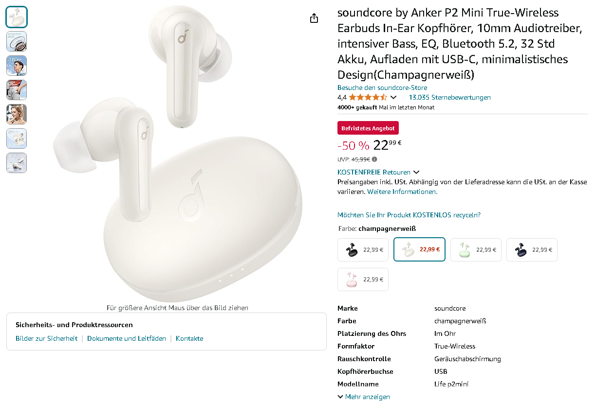 Soundcore P2 Mini Kopfhörer Soundcore P2 Mini Kopfhörer von Anker