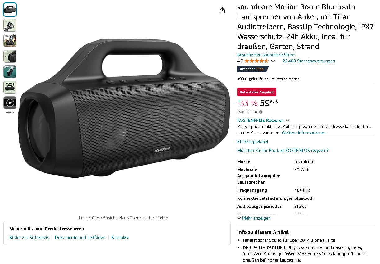 Soundcore Motion Boom Lautsprecher Screenshot der Soundcore Motion Boom