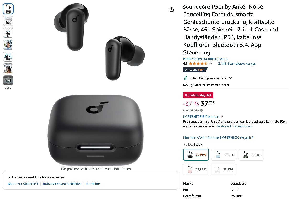 Soundcore P30i - kabellose In-Ear-Kopfhörer Screenshot der Soundcore P30i