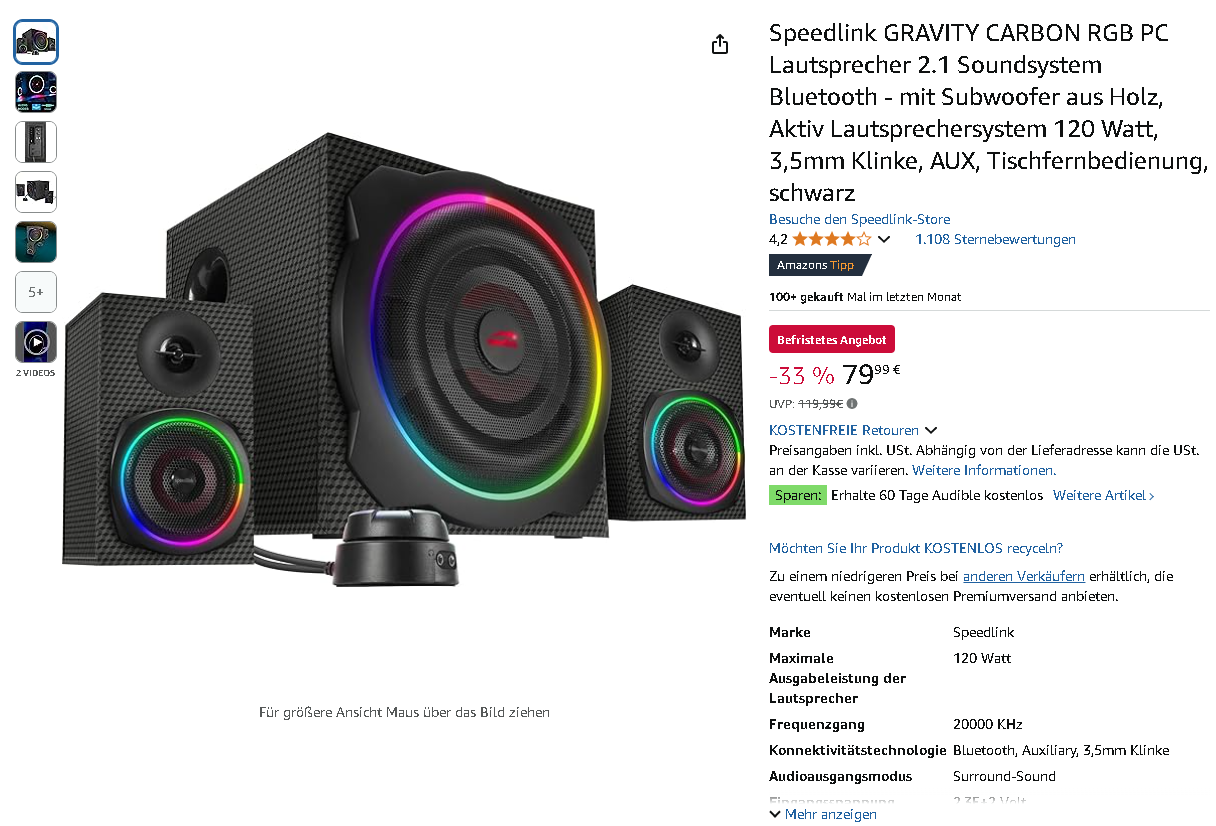 Screenshot des Speedlink GRAVITY Soundsystems