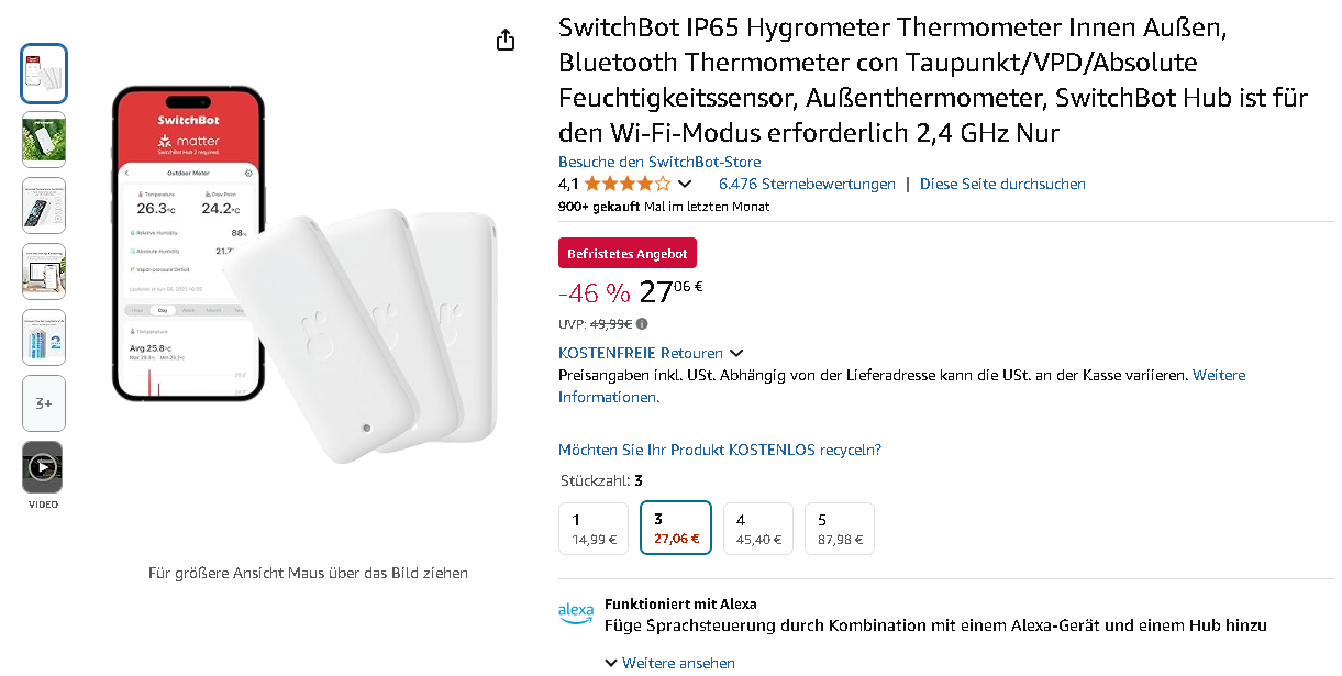 SwitchBot IP65 Hygrometer Screenshot der SwitchBot IP65