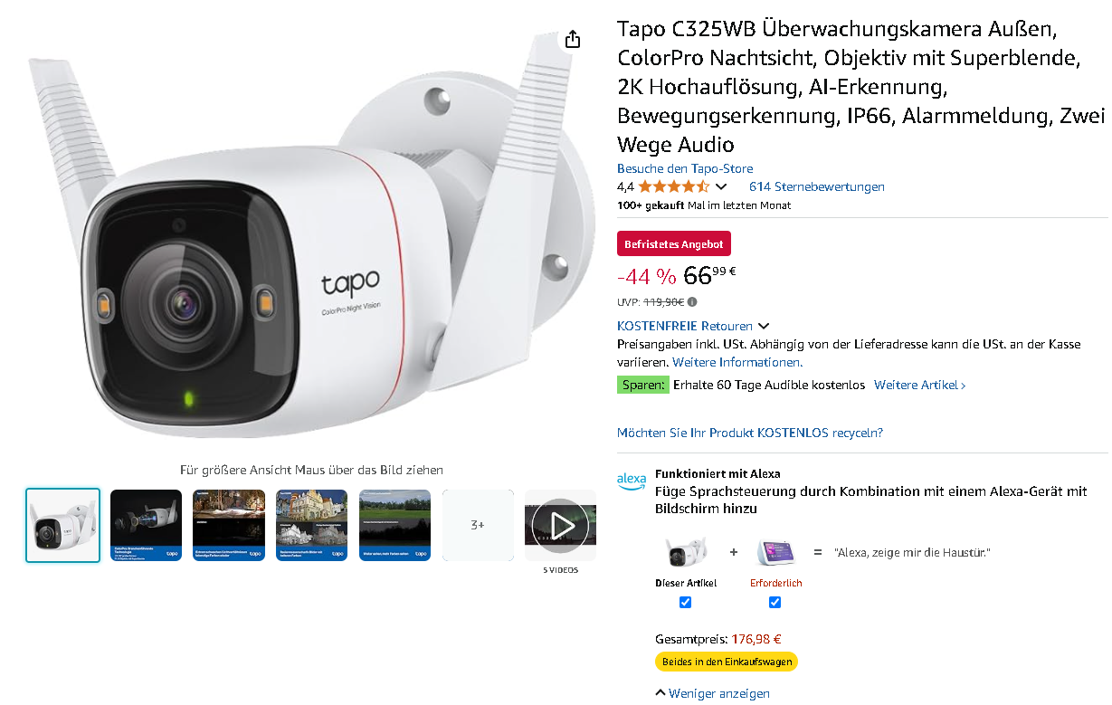 Screenshot der Tapo C325WB