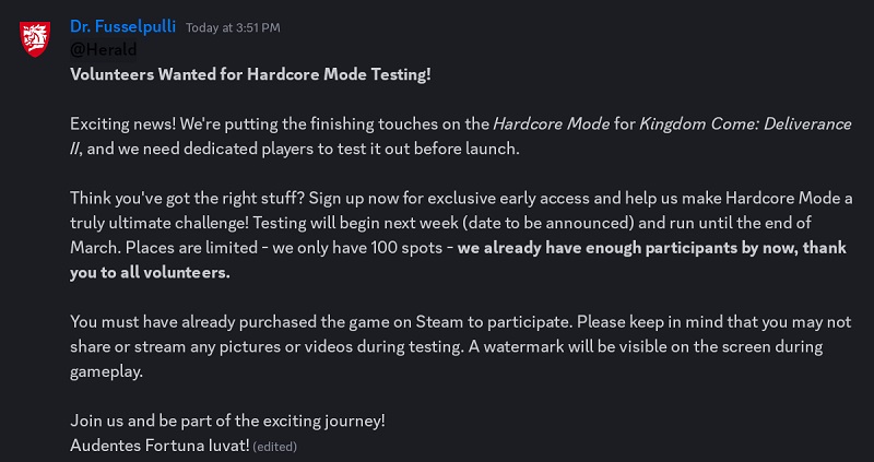 Adresse der Warhorse Studios in Discord Adresse der Warhorse Studios in Discord