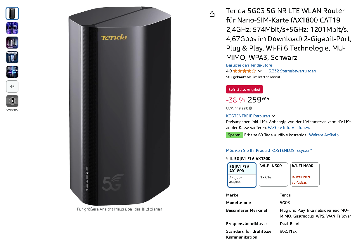 Tenda 5G03 5G NR LTE WLAN Router