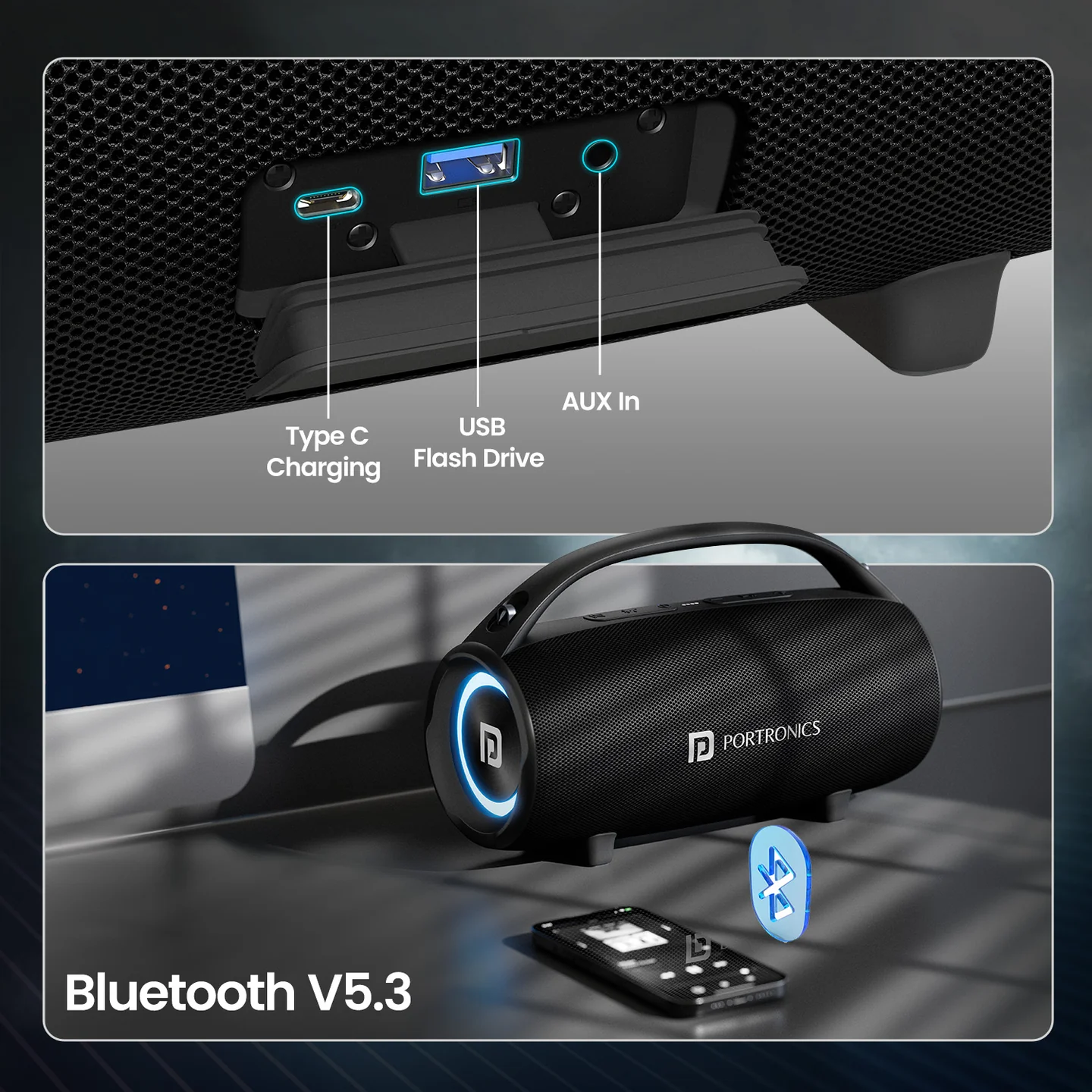 Thunder 2.0 tragbarer Lautsprecher mit USB-C-Ladung Thunder 2.0 tragbarer Lautsprecher mit USB-C-Ladung