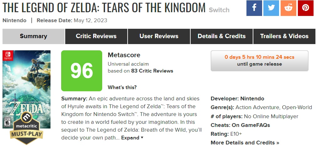 Größtes Spiel des Jahrzehnts" - Kritiker schwärmen von The Legend of Zelda Tears of the Kingdom und geben der Nintendo-Neuheit Bestnoten auf Aggregatoren-2 Größtes Spiel des Jahrzehnts" - Kritiker schwärmen von The Legend of Zelda Tears of the Kingdom und geben der Nintendo-Neuheit Bestnoten auf Aggregatoren-2