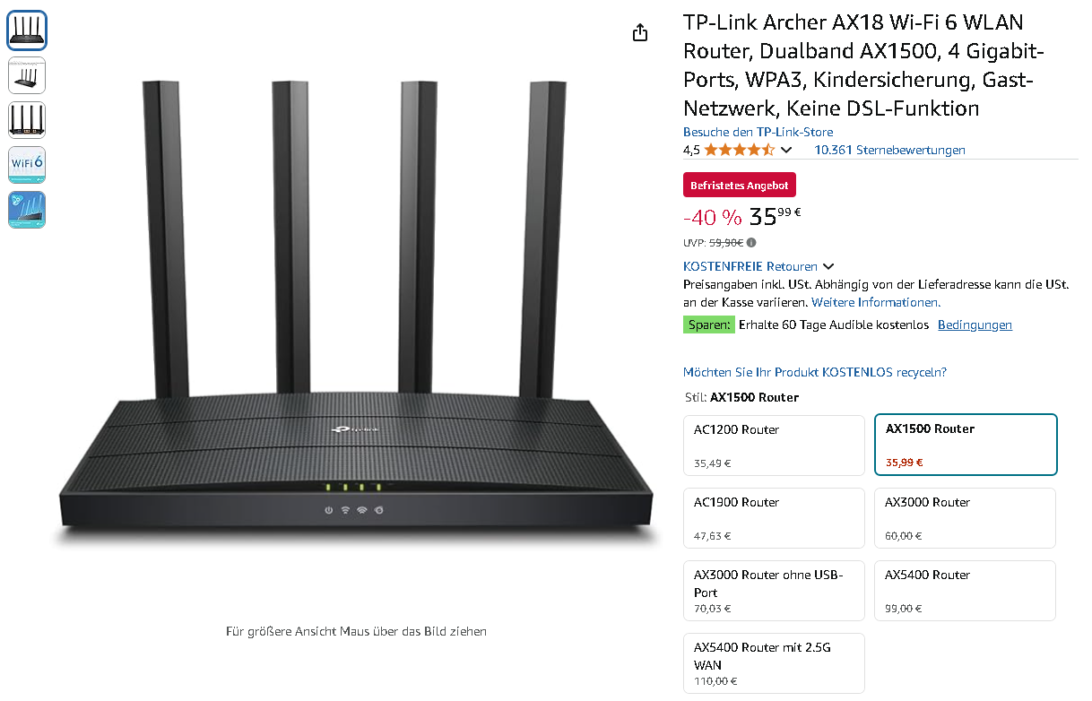 TP-Link Archer AX18 Router Screenshot Screenshot der TP-Link Archer AX18 Router