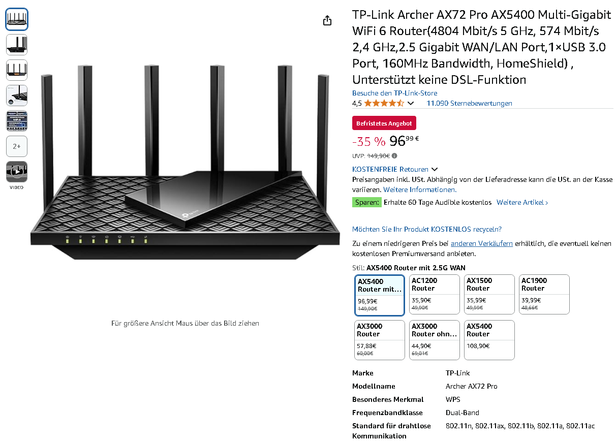 Screenshot der TP-Link Archer AX72 Pro