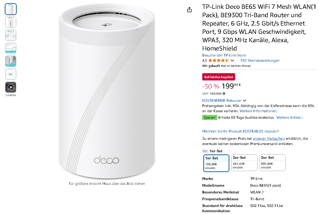 Screenshot der TP-Link Deco BE65. Quelle: Amazon