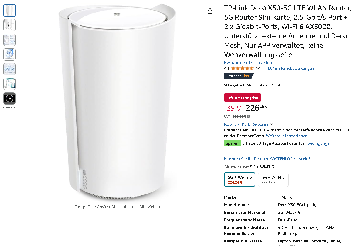 Screenshot der Deco X50-5G. Quelle: Amazon Screenshot der Deco X50-5G. Quelle: Amazon