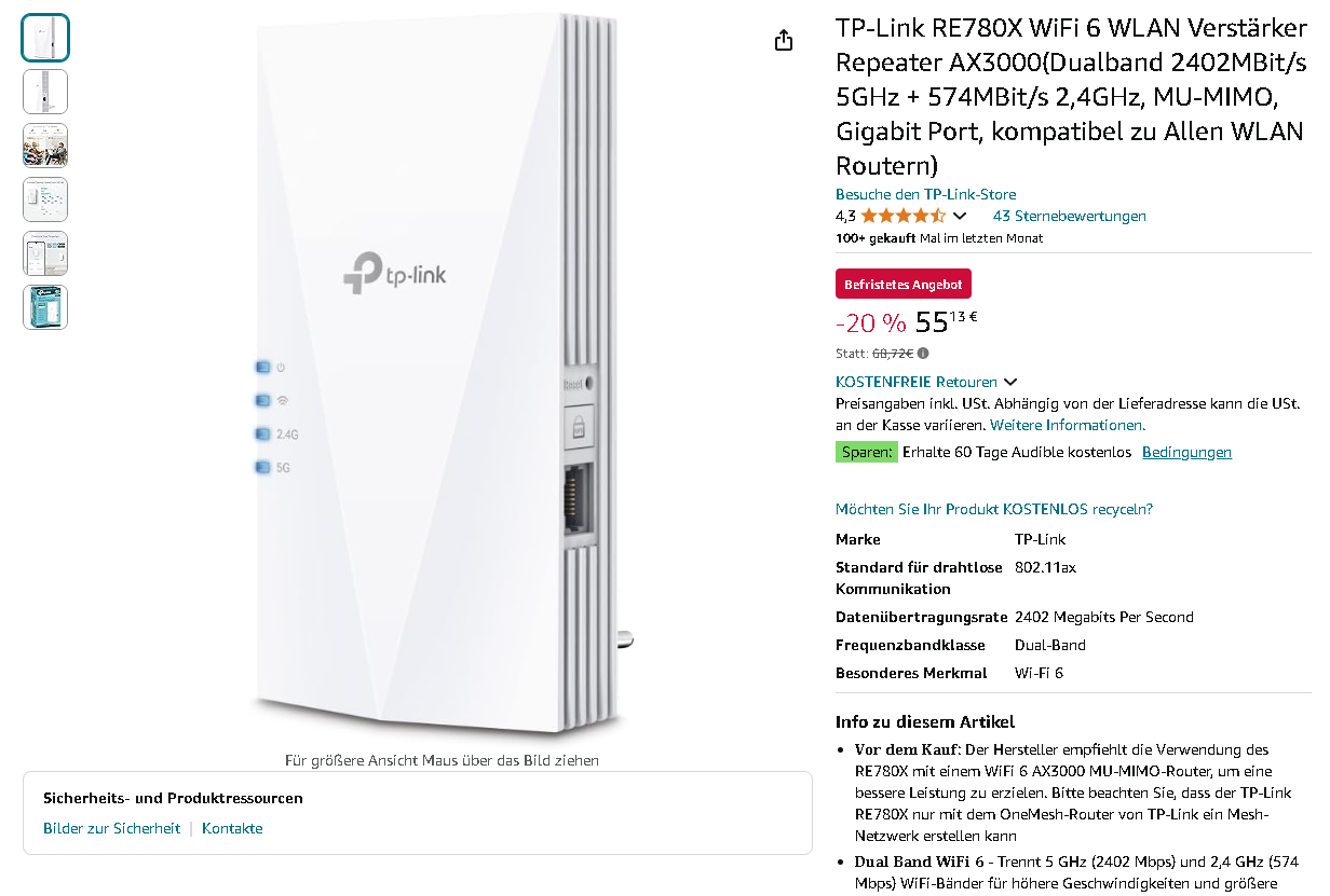 Screenshot der TP-Link RE780X