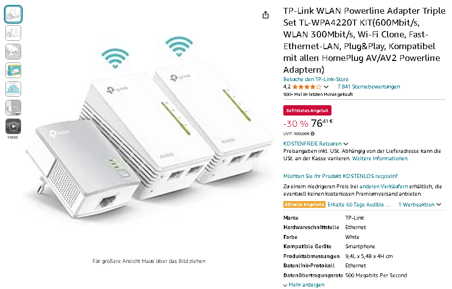 TP-Link TL-WPA4220T Screenshot Screenshot der TP-Link TL-WPA4220T. Quelle: Amazon