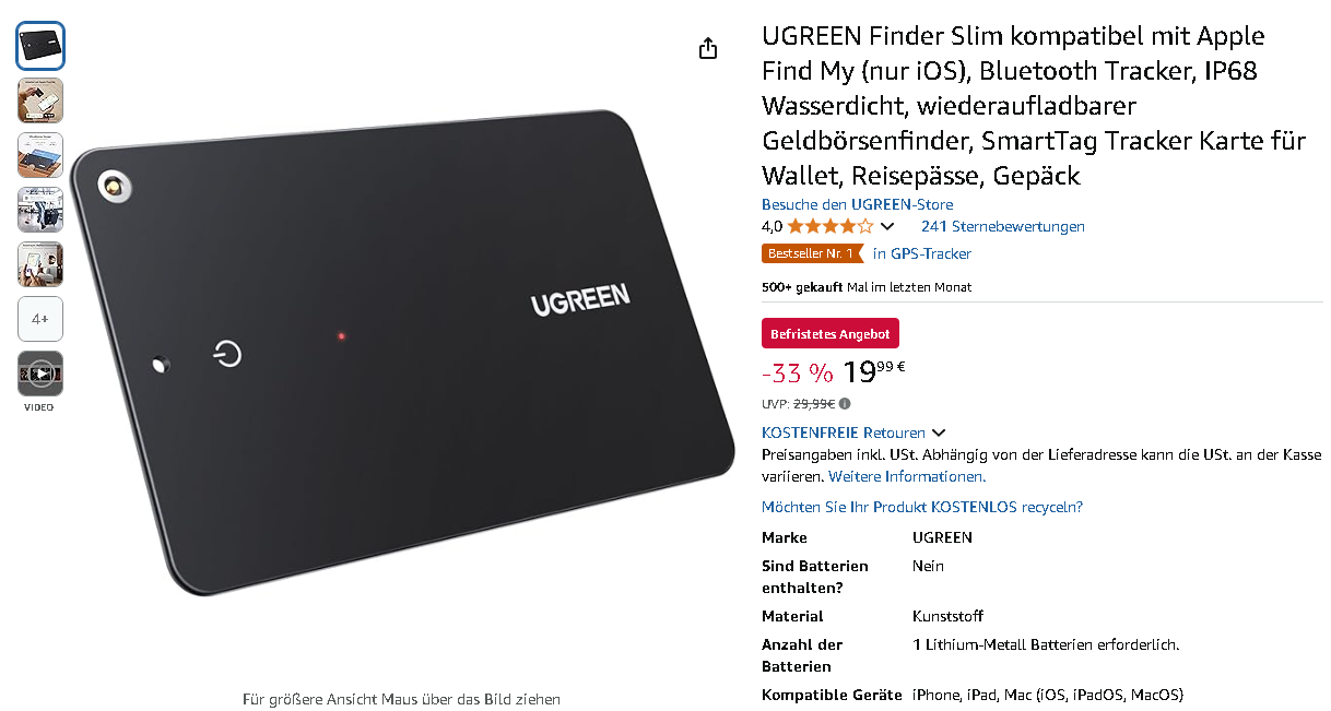 Screenshot der UGREEN Finder Slim. Quelle: Amazon