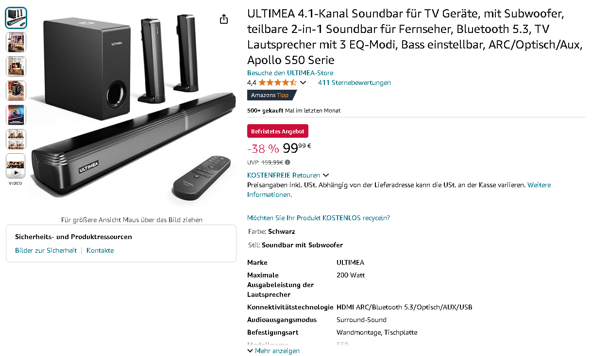 ULTIMEA S50 Soundbar Screenshot Screenshot der ULTIMEA S50 Soundbar