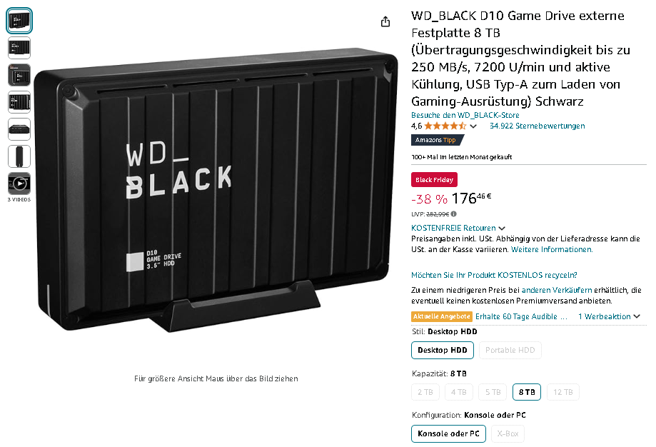 Screenshot der WD_BLACK D10 WD_BLACK D10 Game Drive Screenshot