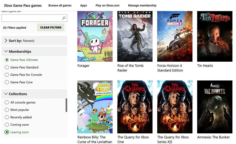 Screenshot von der Xbox-Website Screenshot von der Xbox-Website