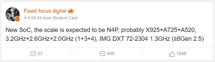 Xiaomi Chip-Spezifikationen Xiaomi mobile Prozessor Spezifikationen Tabelle