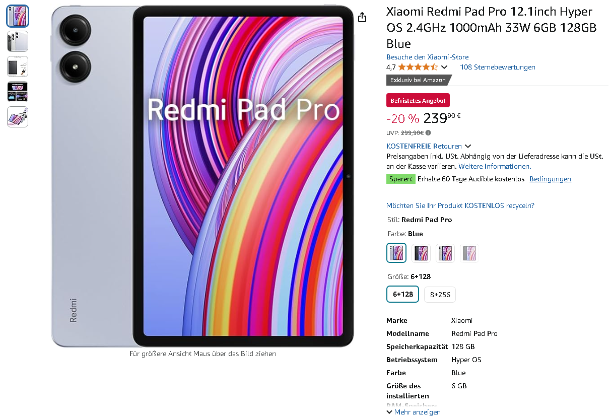 Screenshot der Xiaomi Redmi Pad Pro