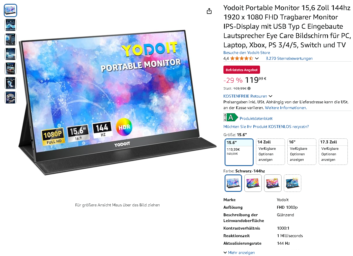 Screenshot des Yodoit Portable Monitors